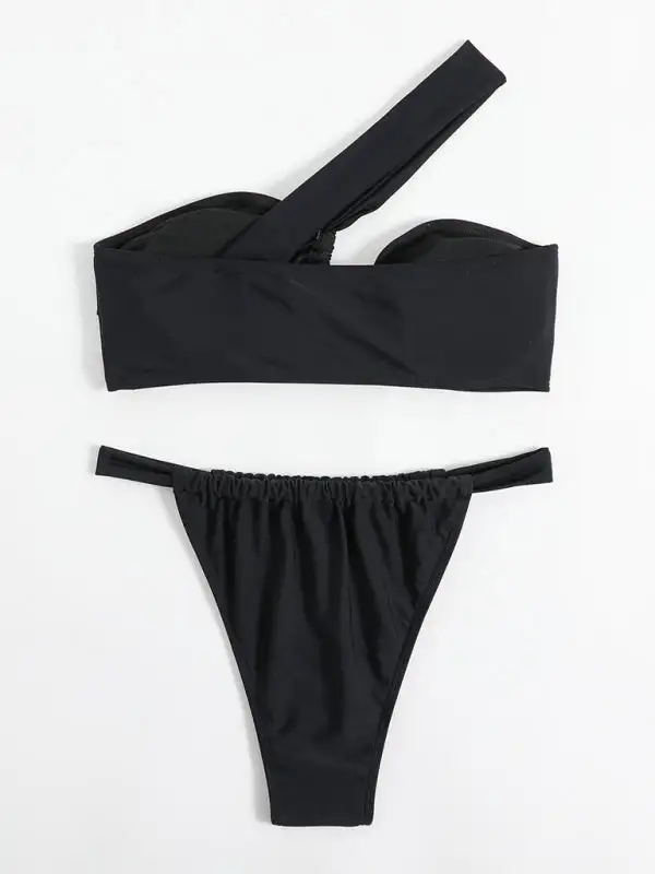 Clean Split One Slant Bikini Top Swim Set