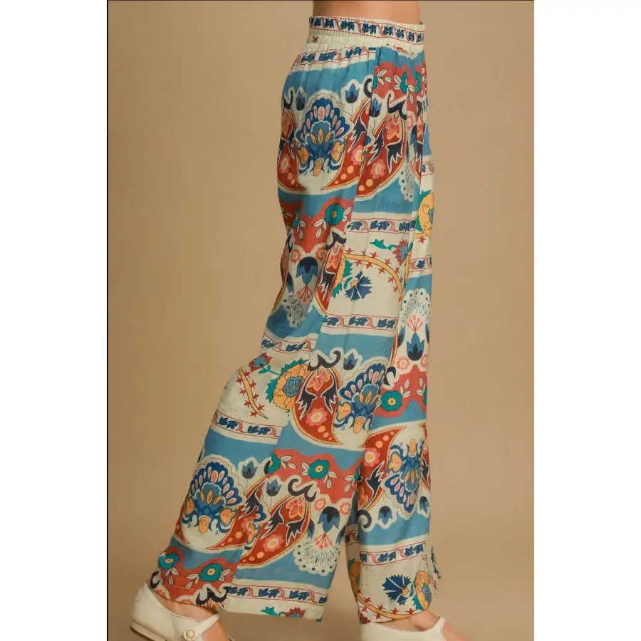 Full Size Wide Leg Border Print Pants Plus Size