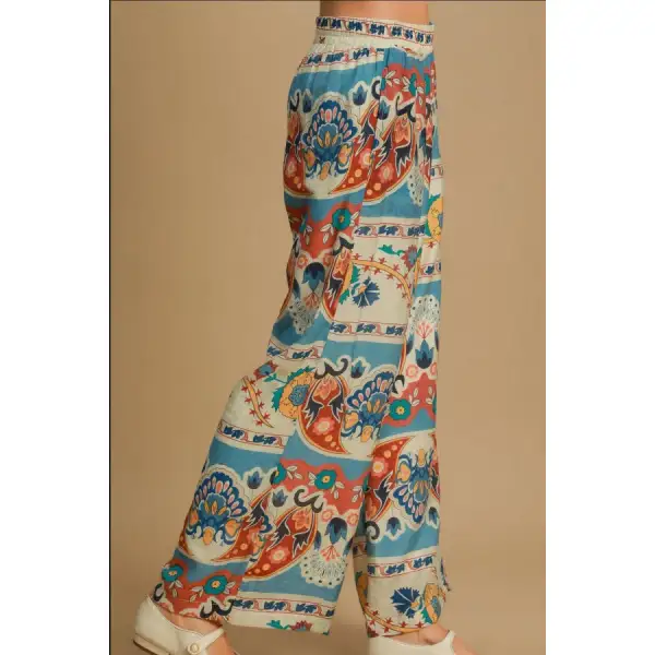Full Size Wide Leg Border Print Pants Plus Size
