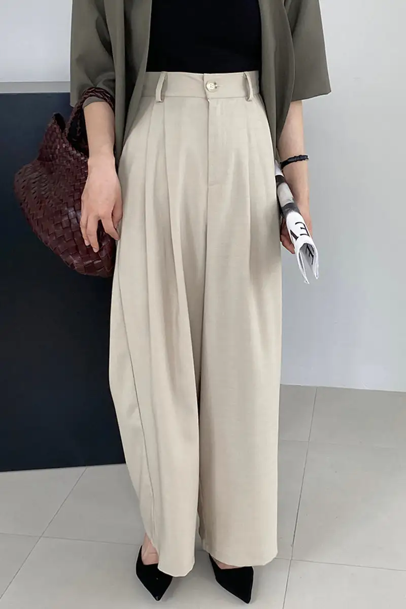Polyester Wide Leg Button Front Trousers