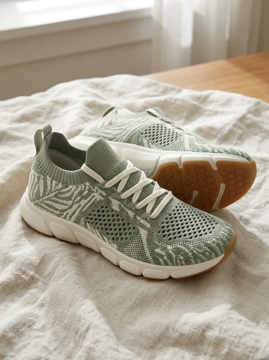 Women's Motion Leaf Pattern Knitted Printed Sneakers