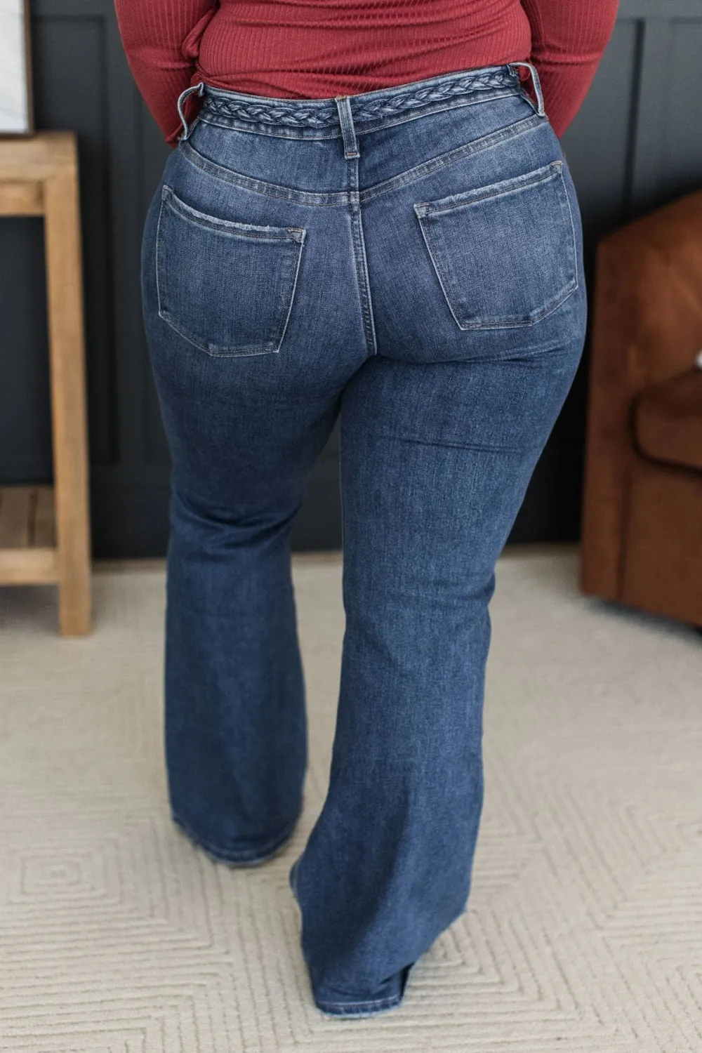 High-Rise Braided Waist Flare Clean Finish Jeans