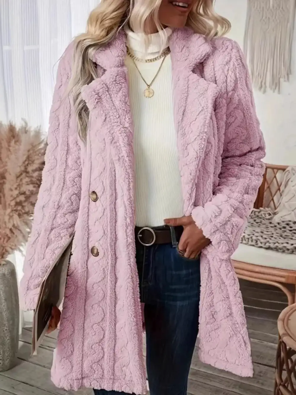 Cozy Faux Shearling Double-breasted Outerwear