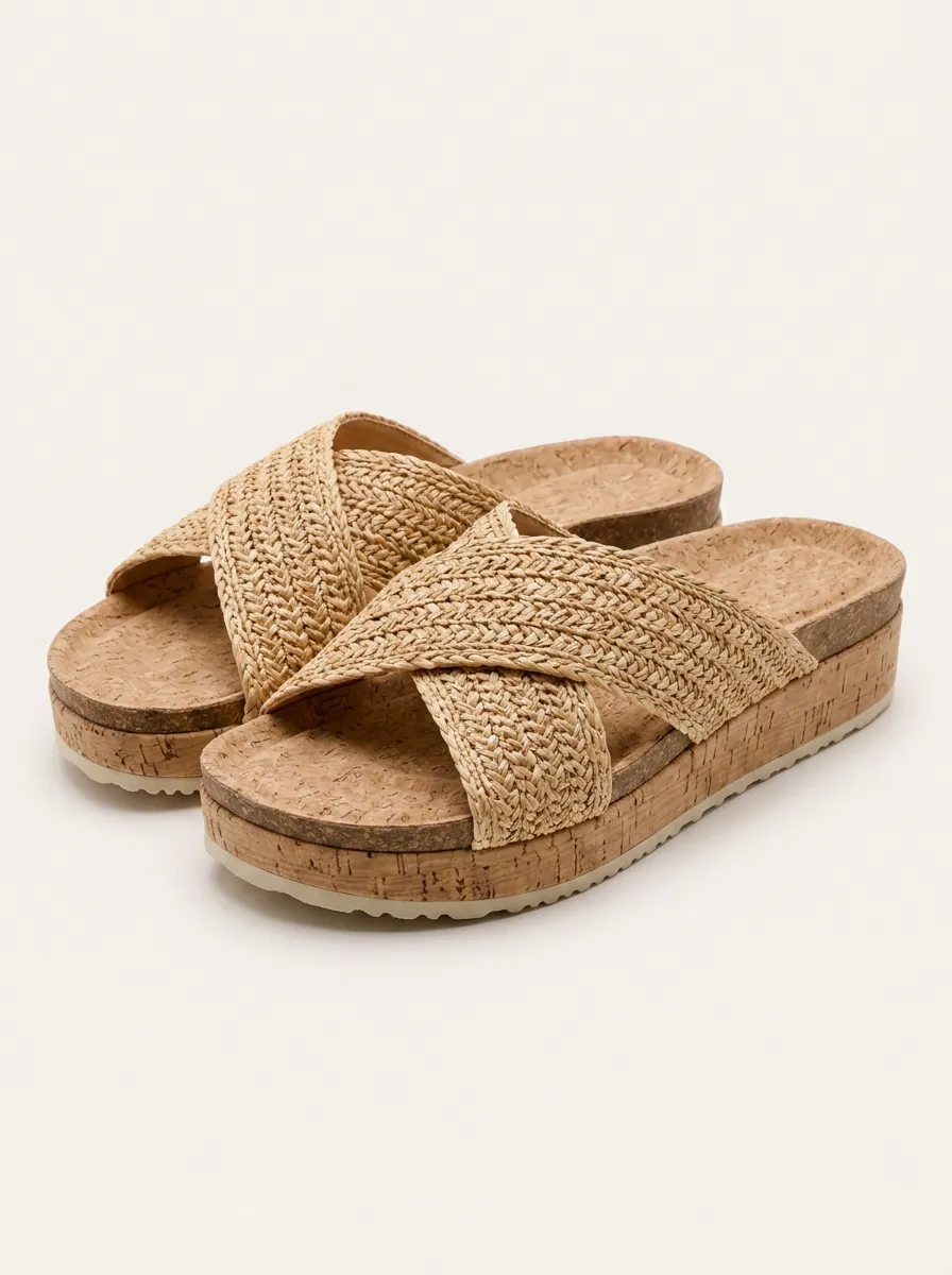 Everyday S Beach Woven Crisscross Cork Platform Sandals