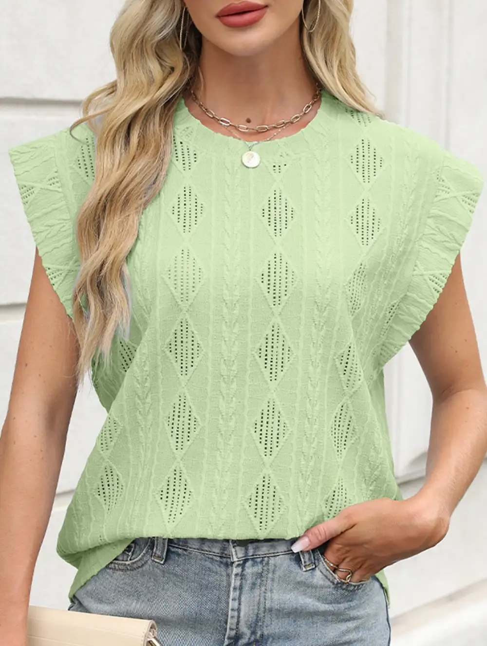 Jacquard Crew Neck Loose Tee