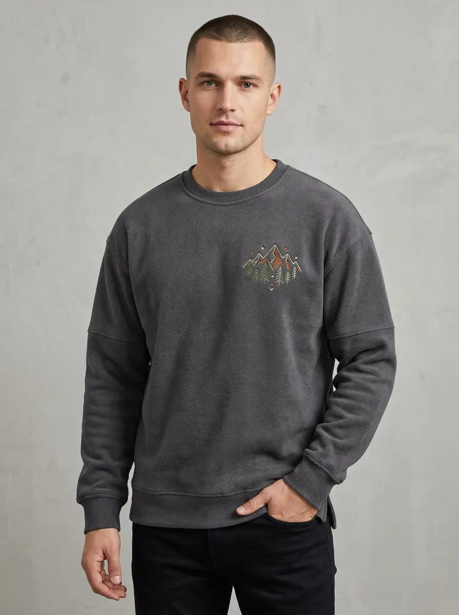 Men's Charcoal Nature Hiking Mountain Pine Tree Fleece Sweatshirt