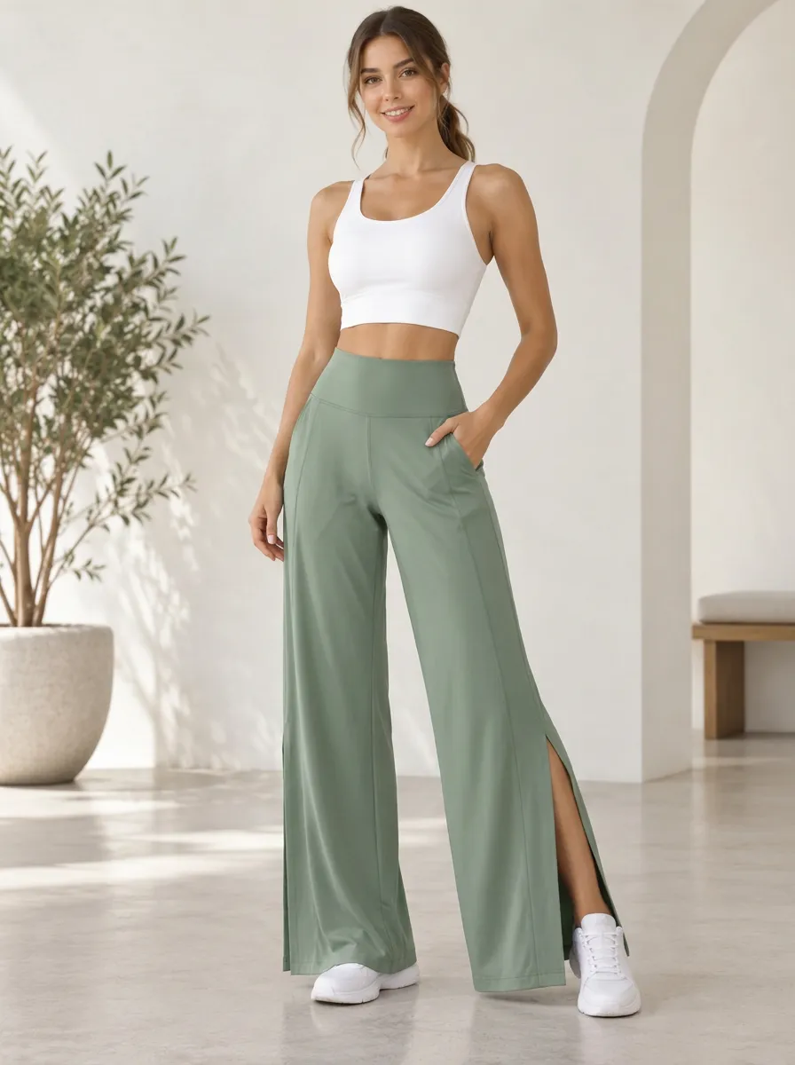 Women's Leisure Fit Wide Leg Split Hem Sport Pants