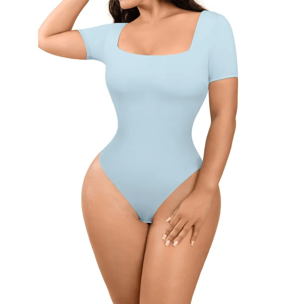 Square Neck Short Sleeve Shaping Bodysuit