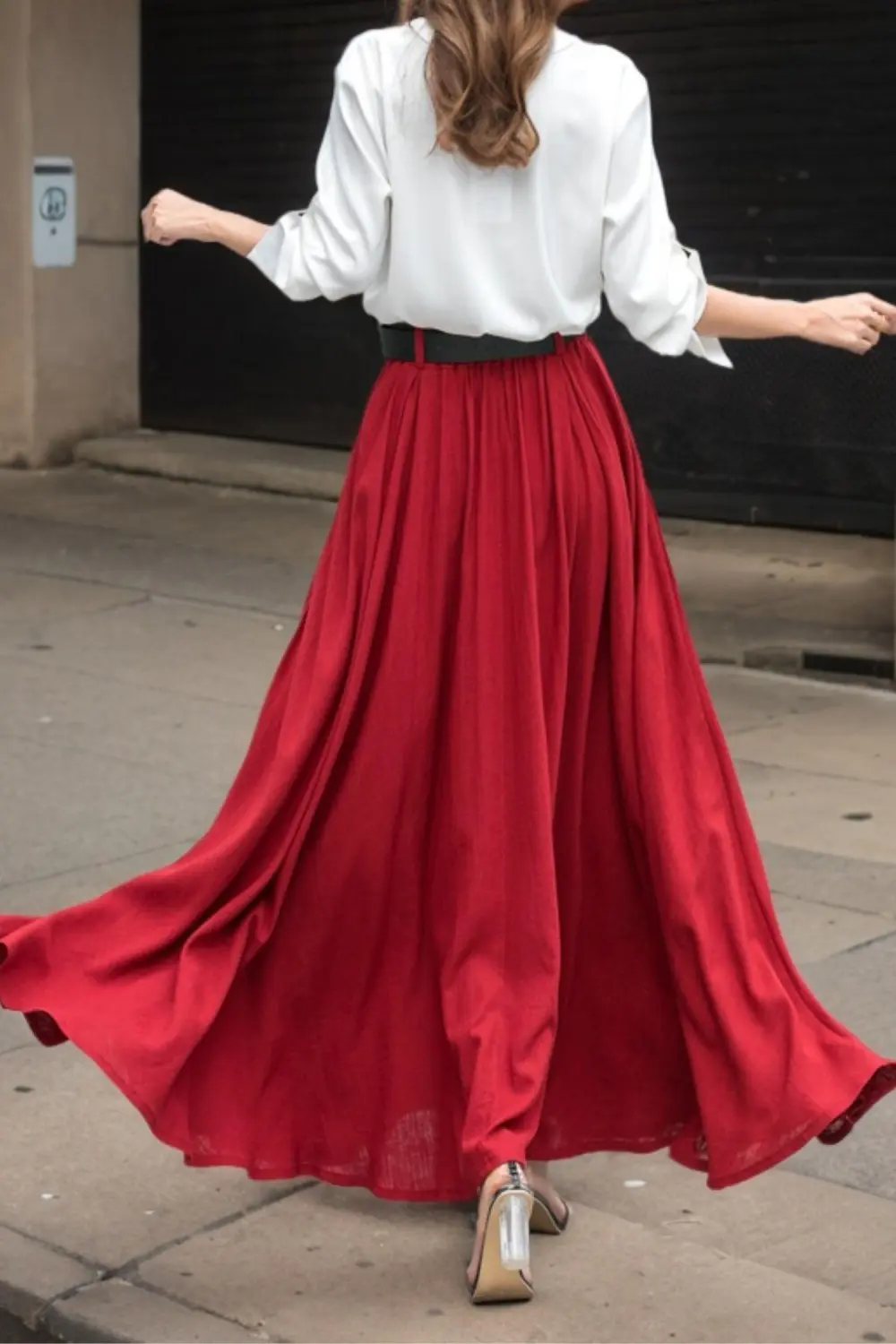 Artful Linen Cotton Pleated A Line High Waist Maxi Skirt