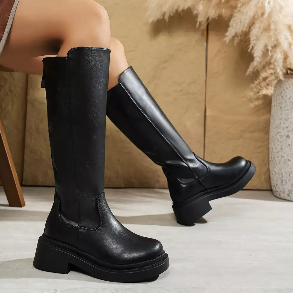 Lounge Round Toe Block Heels Boots