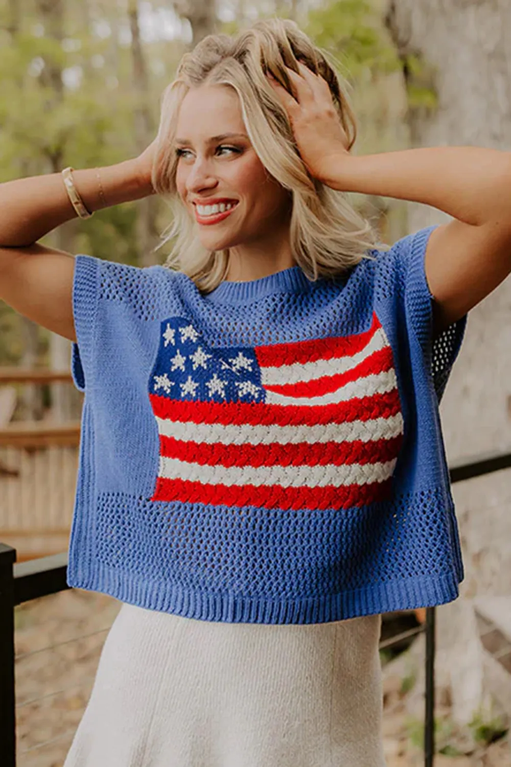 Sky Blue Graphic Short Sleeve Top