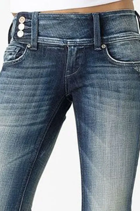 Vintage Button Side Design Mid Waist Flare Jeans