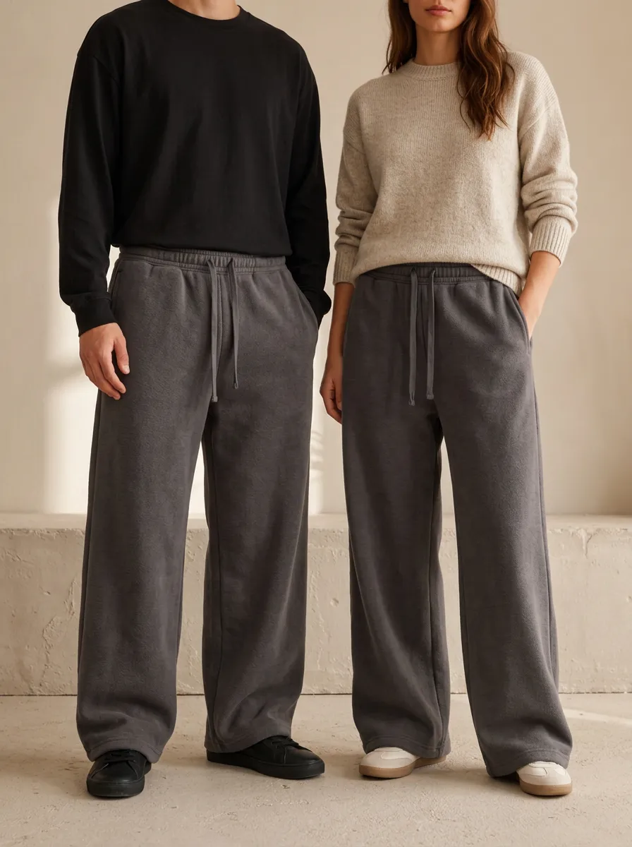 Unisex Casual Wide-Leg Drawstring Sport Pants