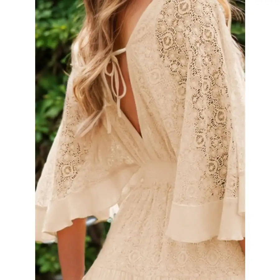 Lace Cutout Half Sleeve Mini Dress