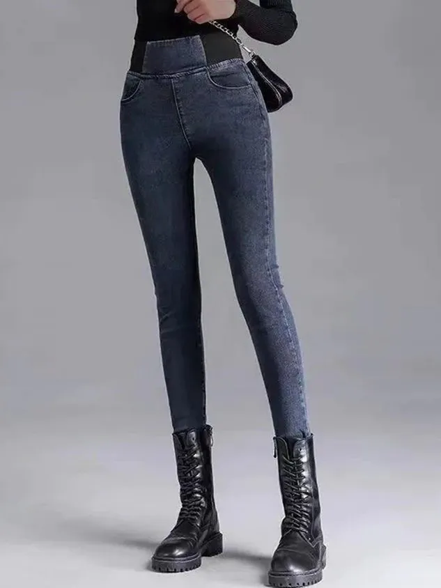 Women's Elasticity Waist Stretchy Loose Plain Denim Jeans