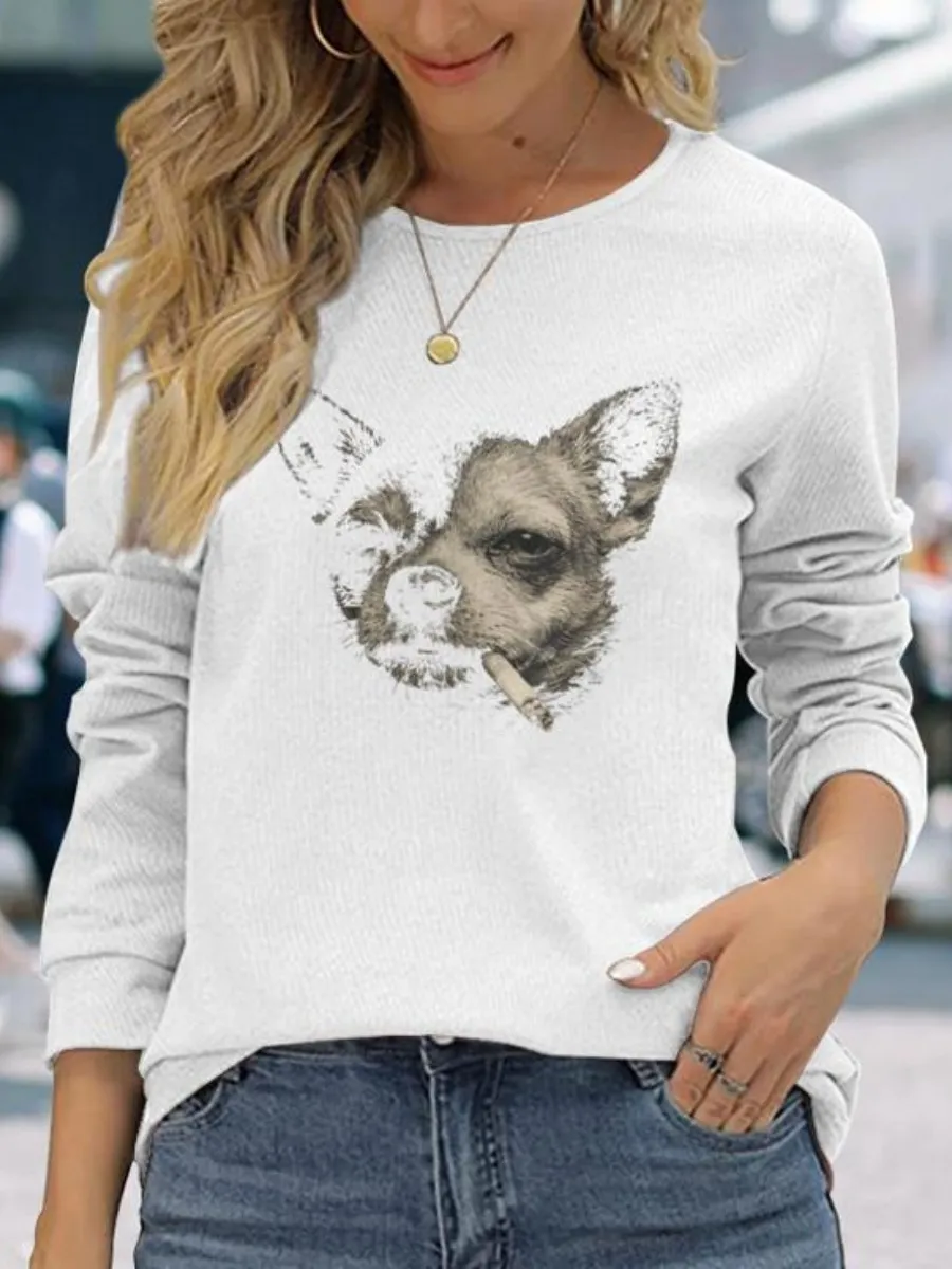Dog Graphic Round Neck Tee