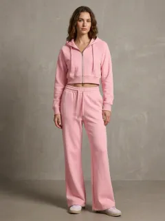 Women's Vintage Inspired Minimal Cropped Hooded Jacket and Flare Pants Active Set