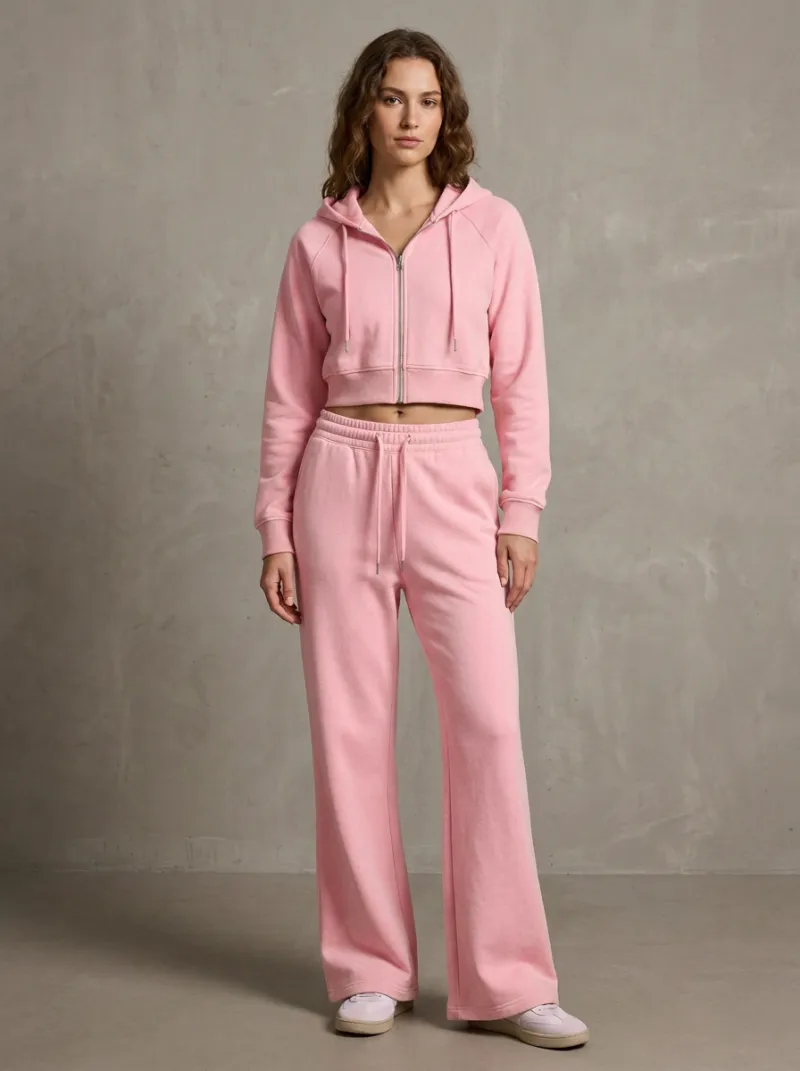 Women's Vintage Inspired Minimal Cropped Hooded Jacket and Flare Pants Active Set
