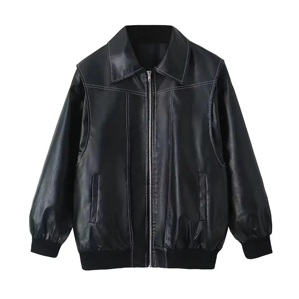 Tailored Faux Leather Zip Front Bomber Jacket