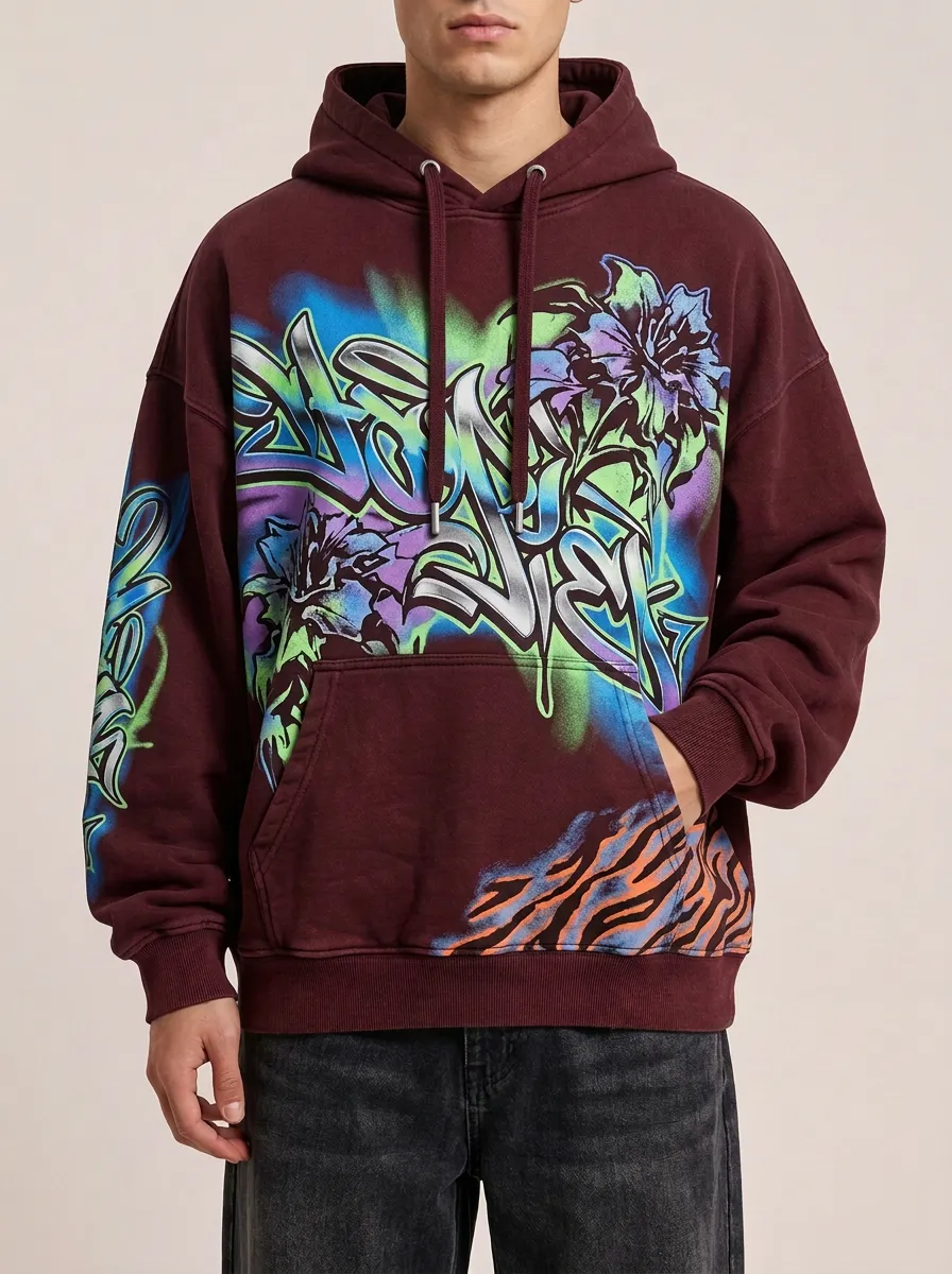 Unisex Streetwear Graffiti Floral Tiger Stripe Urban Art Hoodie