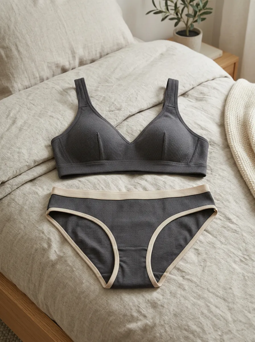 Women's Minimalist Ribbed Contrast Trim Seamless Lingerie Set