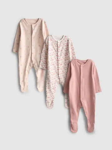 0-24mths | 3pk Floral Print Popper Sleepsuits