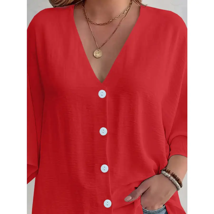 Full Size V Neck Button Down Shirt Plus Size