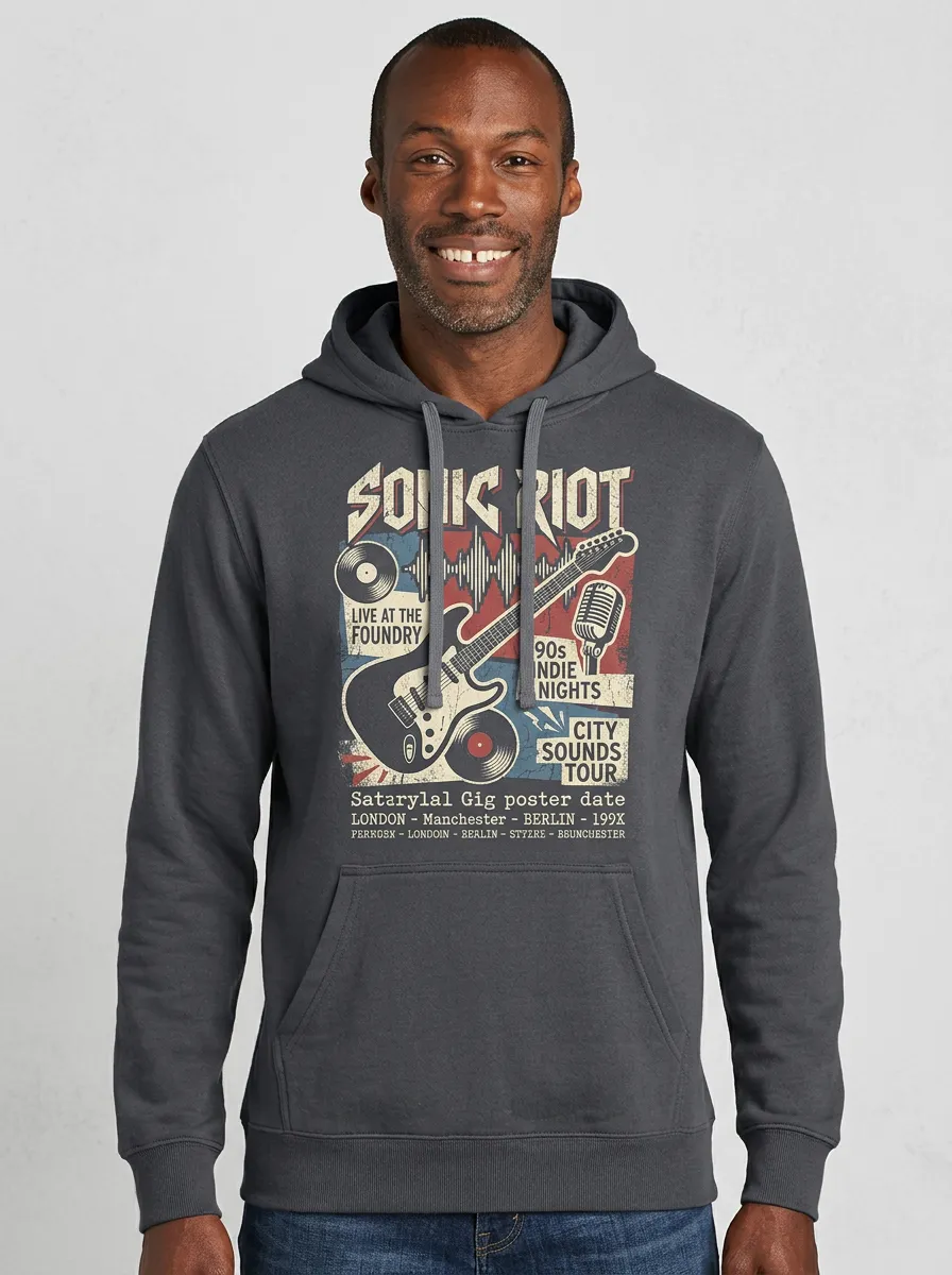 Men's Rock Music Lover Sonic Riot Guitar Printed Hoodie