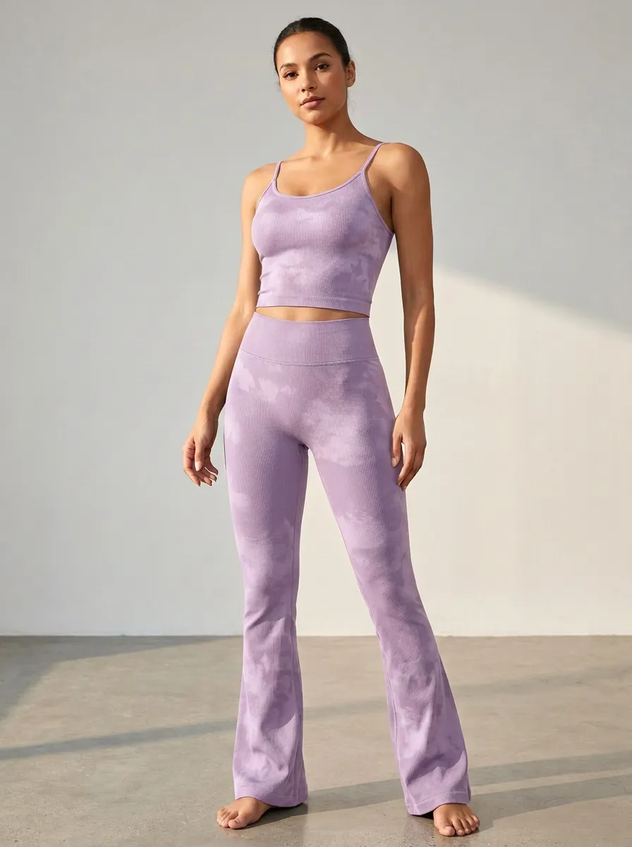 Ribbed Tie Dye Flare Active Set