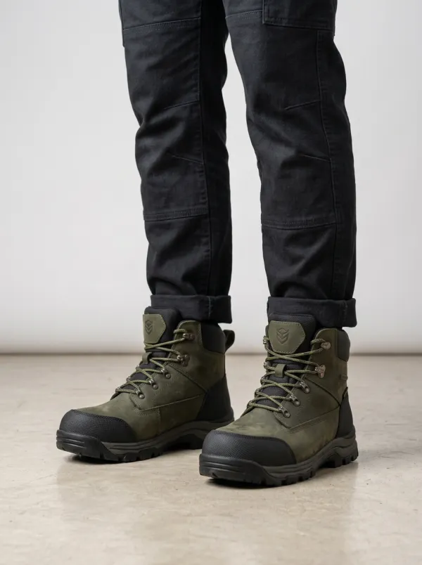 Unisex Olive Green Waterproof Construction Printed Work Boots