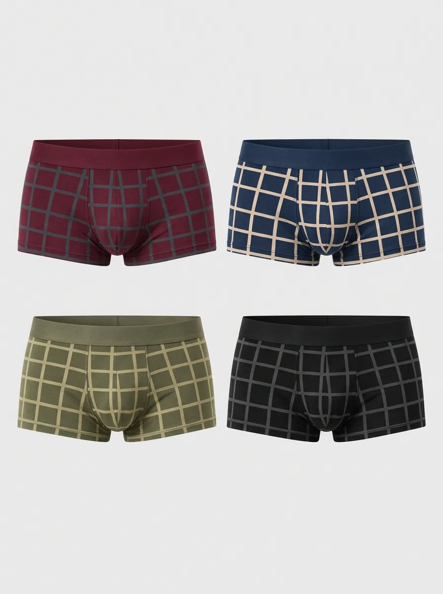 Men's Grid Pattern Multi-Pack Printed Boxer Briefs
