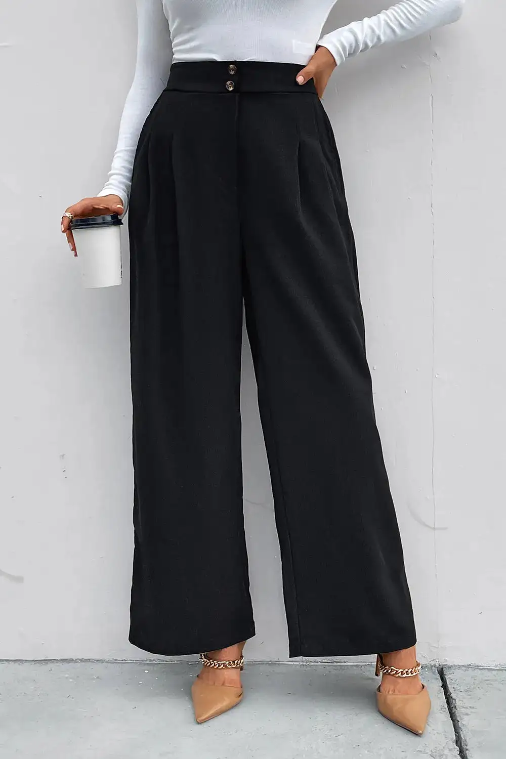 Wide Leg High Waist Pocketed Ruched Pants