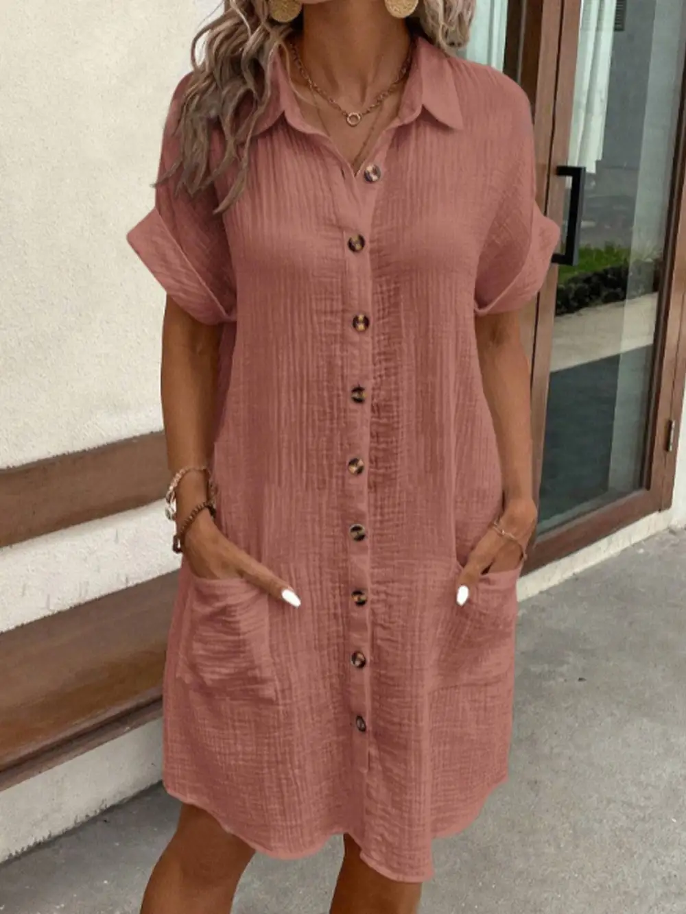  Casual Button Down Shirt Midi Dress