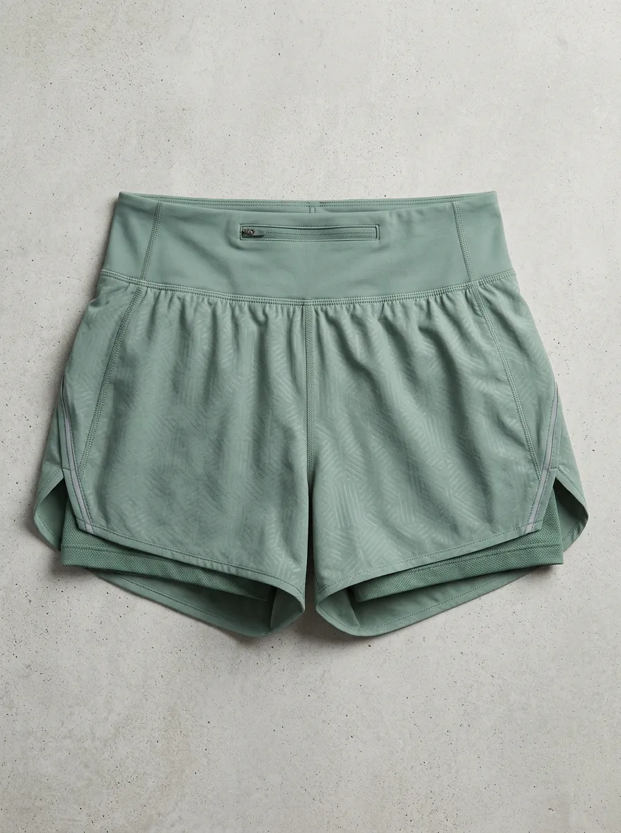 Women's Fitness Sage Green Geometric Pattern Printed Running Shorts