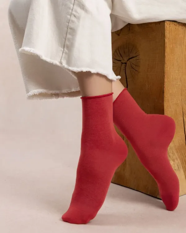 Velvety Cotton Roll Top Socks