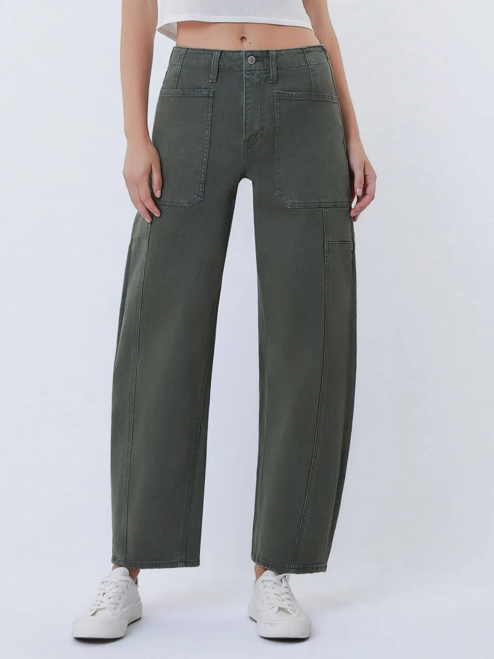 Women's Elastic-Waist Relaxed Barrel Jeans
