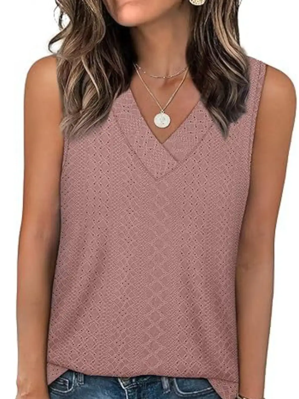 Eyelet V Neck Tank