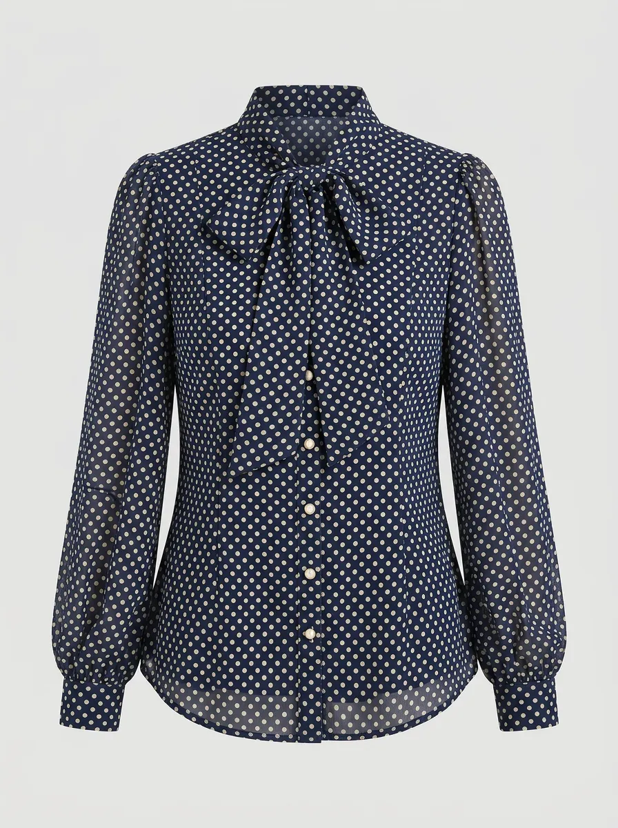 Women's Denim Cotton Polka Dot Blouse
