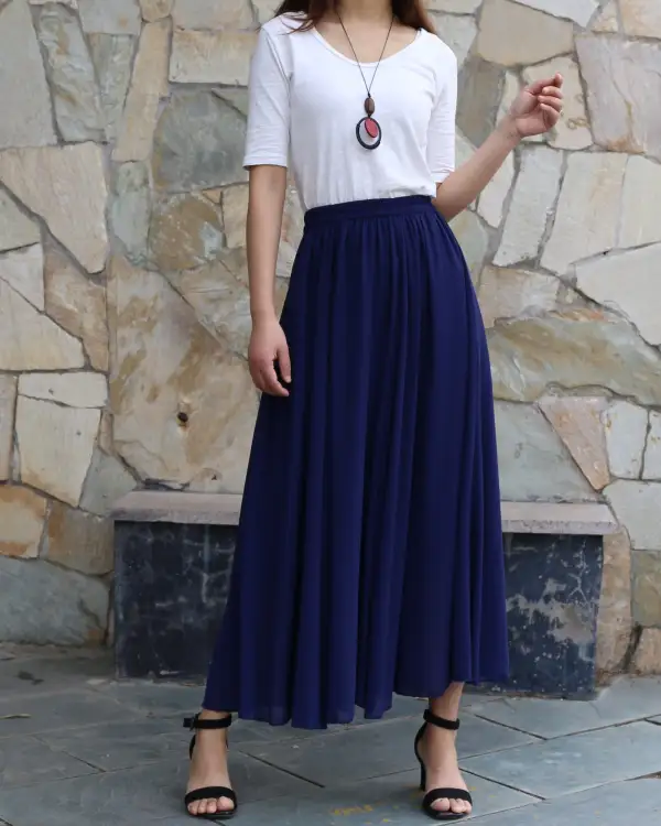 Relaxed Elastic Waist Chiffon A Line Maxi Skirt