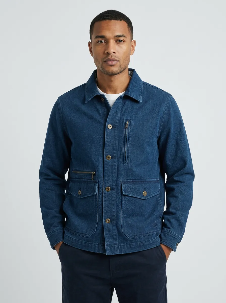 Men's Casual Utility Multi-Pocket Denim Jacket