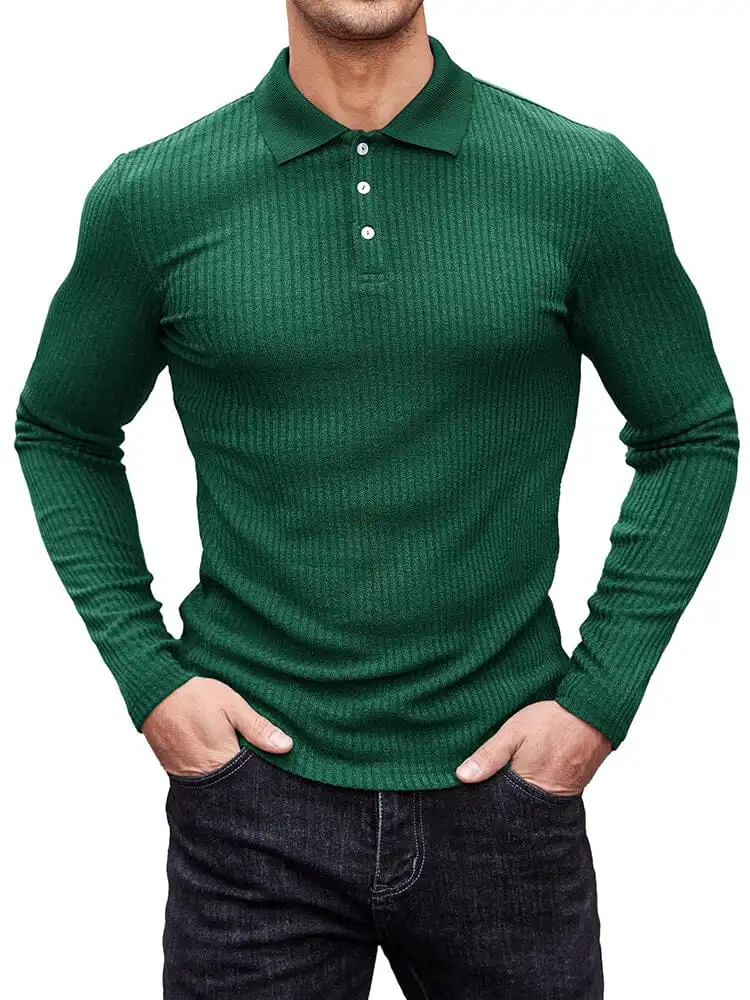Stretchy Slim Fit Knit Polo Shirt Sweater