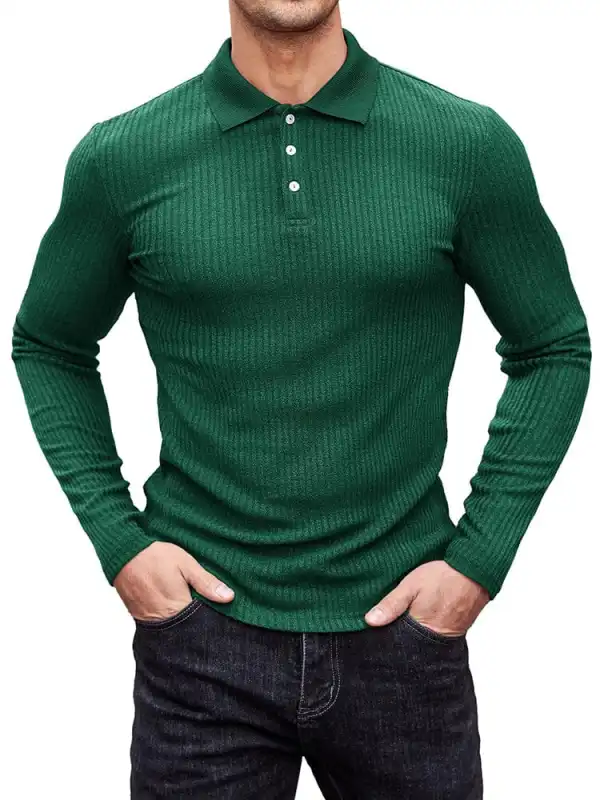 Stretchy Slim Fit Knit Polo Shirt Sweater