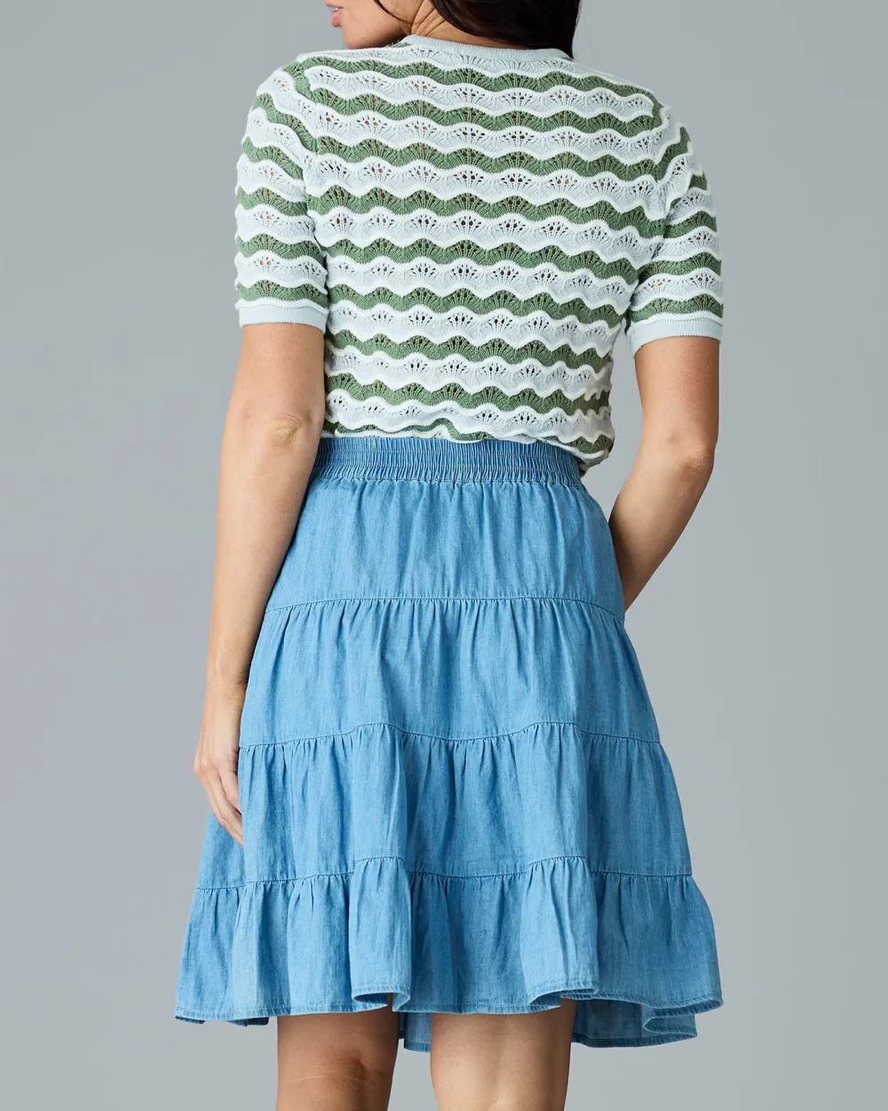 Light Blue Tiered Midi Skirt