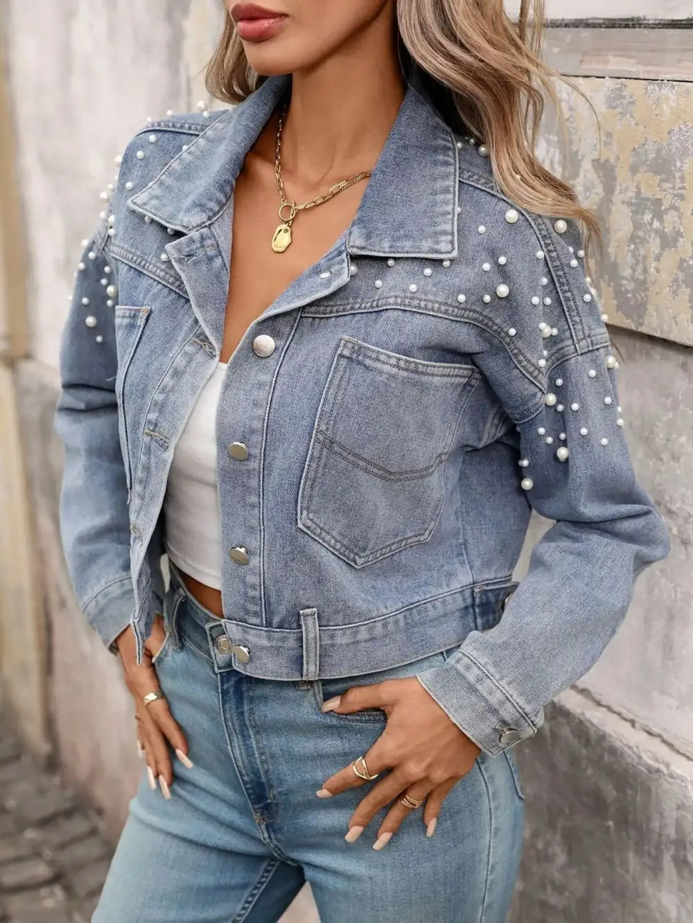 Pearl Embellished Cropped Jacket
