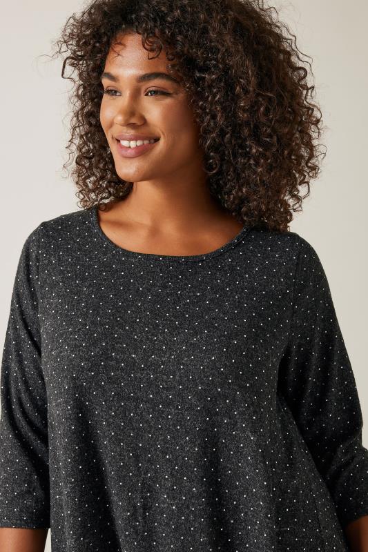 Charcoal Grey Studded Detail Hanky Hem Top detail 3