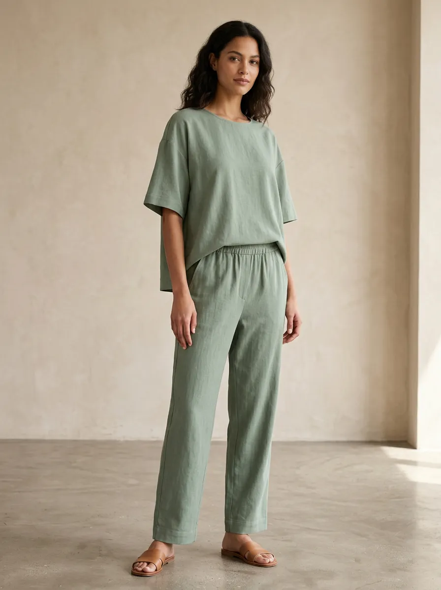 Women's Relaxed Drop-Shoulder T-Shirt And Straight-Leg Trouser Lounge Set