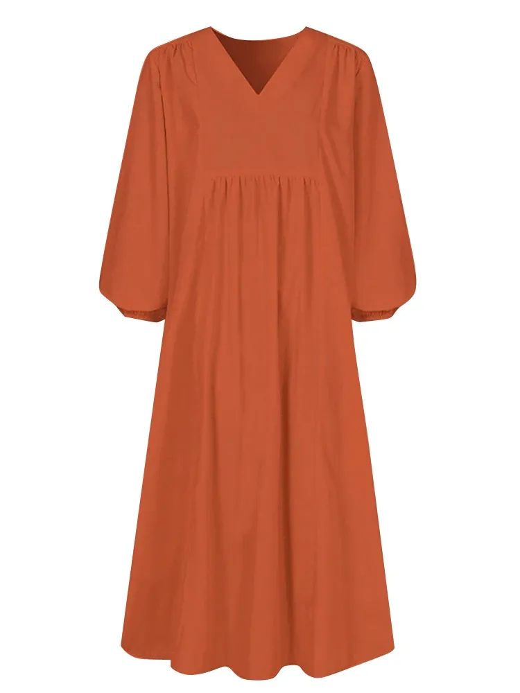 Long Sleeve Linen Blend Cotton Blend Maxi Soft Drape Dress
