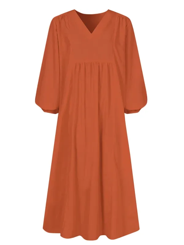 Long Sleeve Linen Blend Cotton Blend Maxi Soft Drape Dress