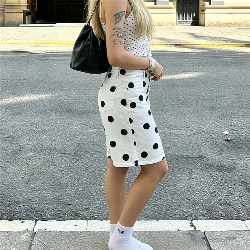 Bermuda Polka-Dot Denim Knee-Length Shorts