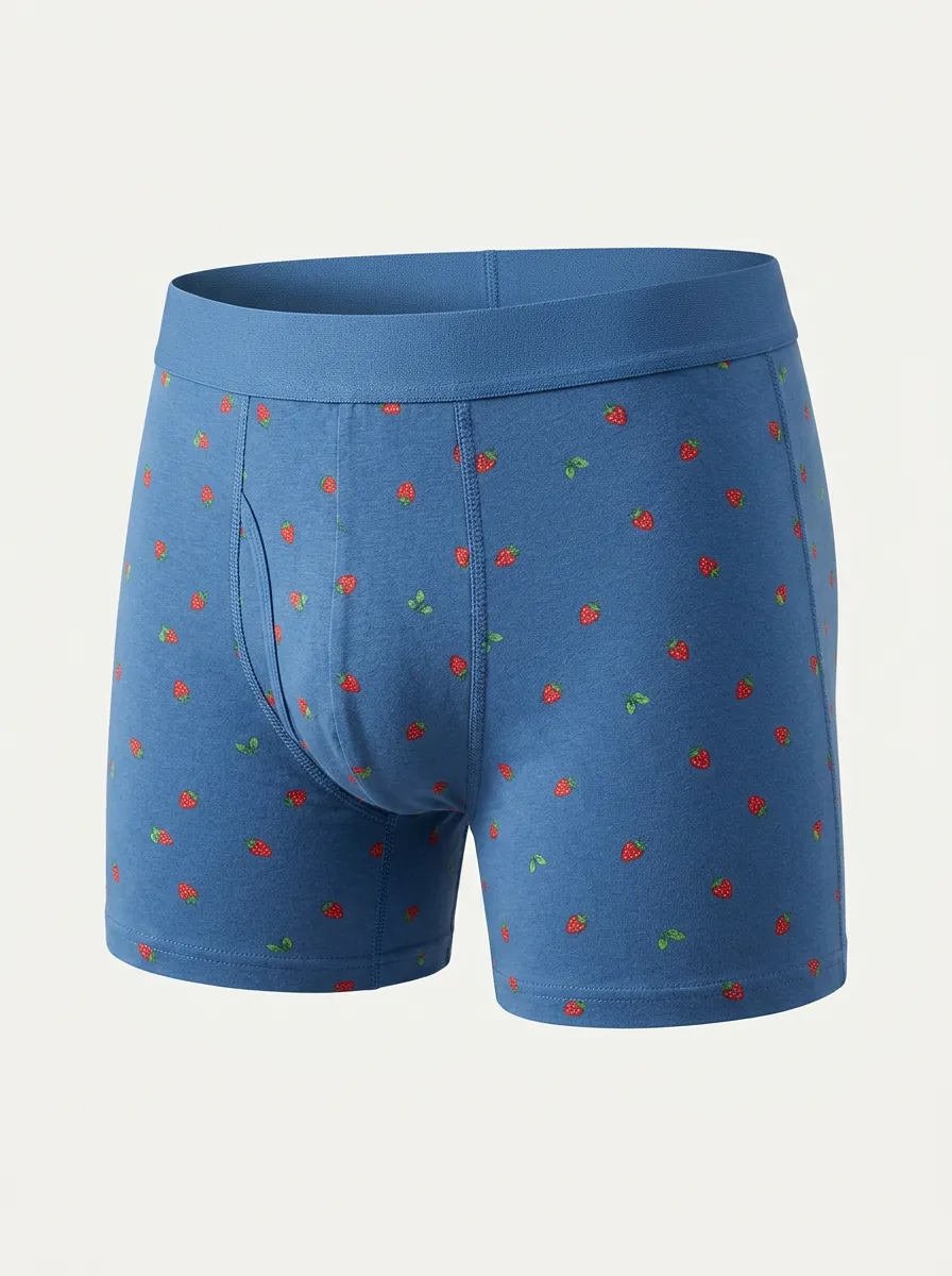 Men's Cute Strawberry Pattern Printed Boxer Briefs